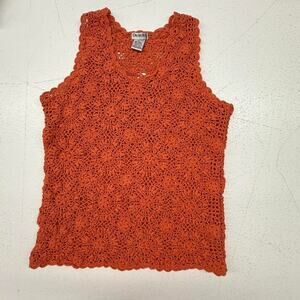Pink Crochet Tank Top, Size L, Cotton-Ramie